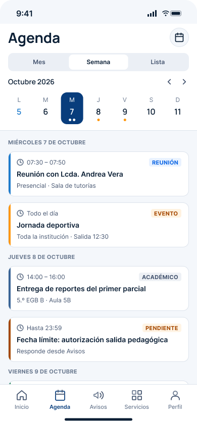 La semana escolar, a mano.